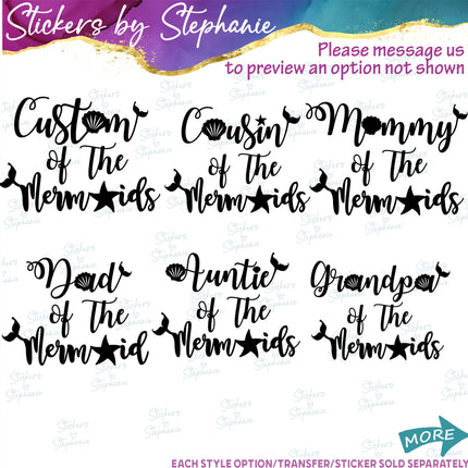 (s05-018) Mom Dad Family of the Mermaids Custom Iron-On Transfer