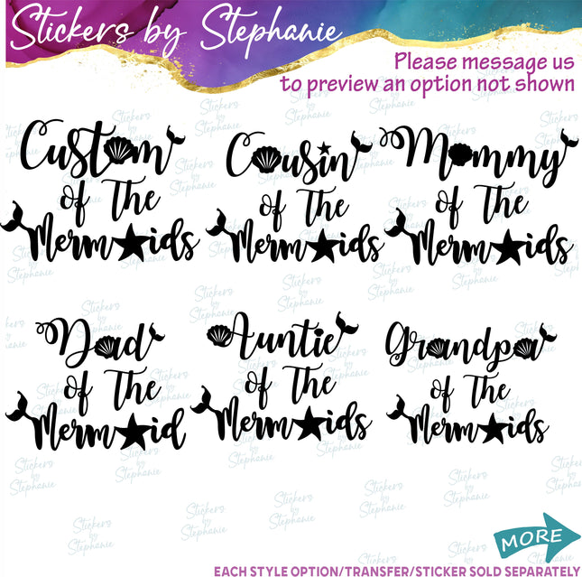 (s05-018) Mom Dad Family of the Mermaids Custom Iron-On Transfer