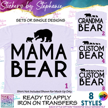 (s05-180) Mama Bear Cub Cubs Custom Text Iron-On Transfer
