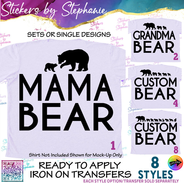 (s05-180) Mama Bear Cub Cubs Custom Text Iron-On Transfer