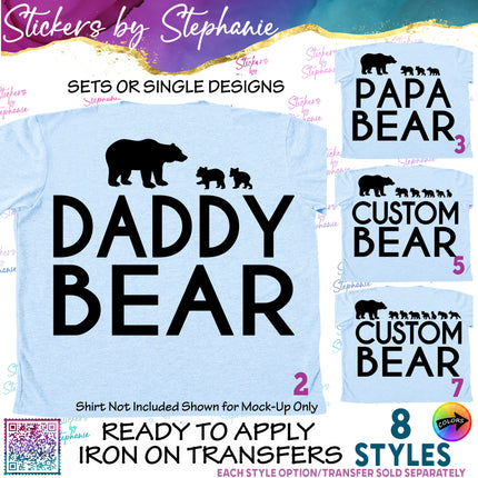 (s05-181) Papa Daddy Bear Cub Cubs Custom Text Iron-On Transfer