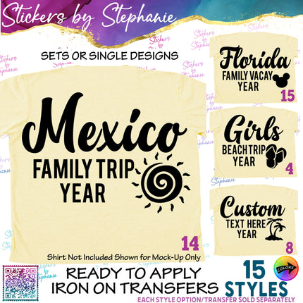 (s05-187) Family Vacation Cruise Trip Custom Text Iron-On Transfer