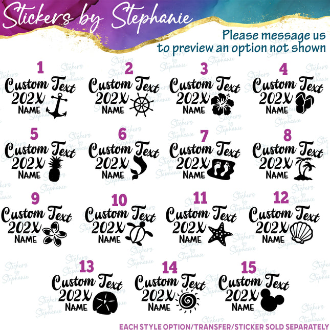 (s05-188) Family Vacation Cruise Trip Custom Text Iron-On Transfer