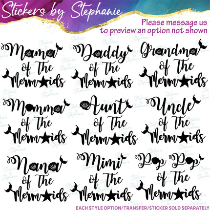 (s05-018) Mom Dad Family of the Mermaids Custom Iron-On Transfer