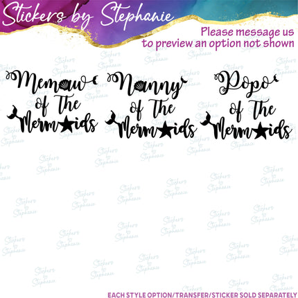 (s05-018) Mom Dad Family of the Mermaids Custom Iron-On Transfer