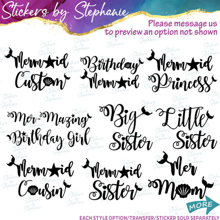 (s05-019) Birthday Girl Mermaid Mom Dad Family Custom Iron-On Transfer