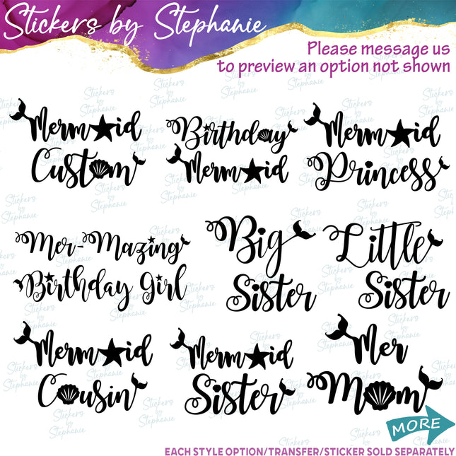 (s05-019) Birthday Girl Mermaid Mom Dad Family Custom Iron-On Transfer