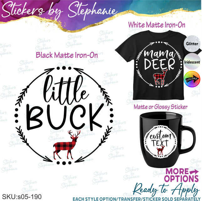 (s05-190) Mama Baby Deer Family Buffalo Plaid Custom Iron-On Transfer or Sticker