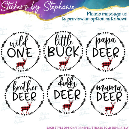 (s05-190) Mama Baby Deer Family Buffalo Plaid Custom Iron-On Transfer or Sticker