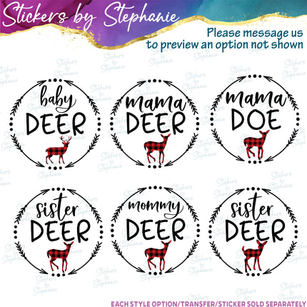 (s05-190) Mama Baby Deer Family Buffalo Plaid Custom Iron-On Transfer or Sticker