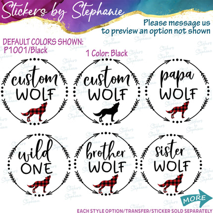 (s05-192) Mama Baby Wolf Family Buffalo Plaid Custom Iron-On Transfer or Sticker