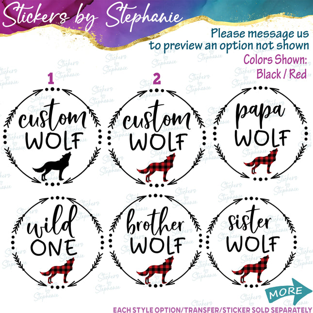 (s05-192) Mama Baby Wolf Family Buffalo Plaid Custom Iron-On Transfer or Sticker