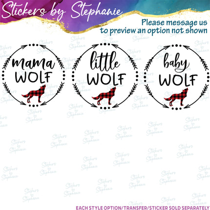 (s05-192) Mama Baby Wolf Family Buffalo Plaid Custom Iron-On Transfer or Sticker