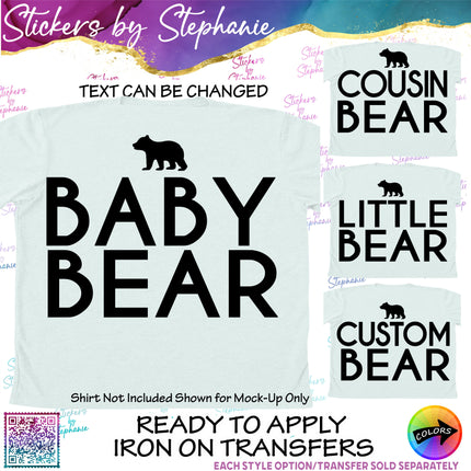 (s05-194) Baby Little Bear Cub Cubs Custom Text Iron-On Transfer