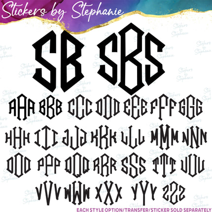 (s05-196) Diamond 2 or 3 Letter Monogram Custom Text Iron-On Transfer