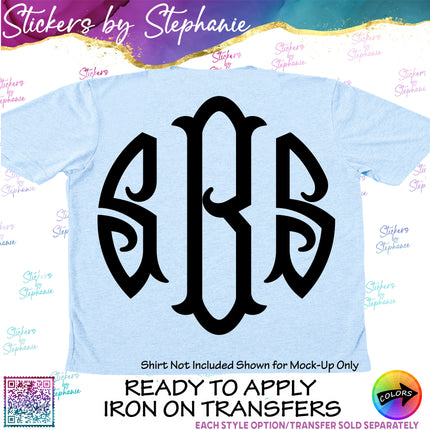 (s05-197) Roundfish 2 or 3 Letter Monogram Custom Text Iron-On Transfer