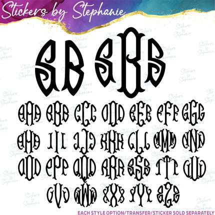(s05-197) Roundfish 2 or 3 Letter Monogram Custom Text Iron-On Transfer