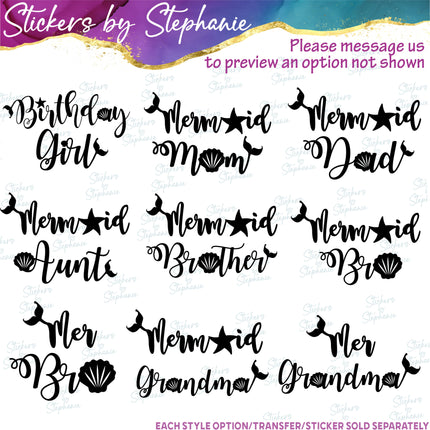 (s05-019) Birthday Girl Mermaid Mom Dad Family Custom Iron-On Transfer