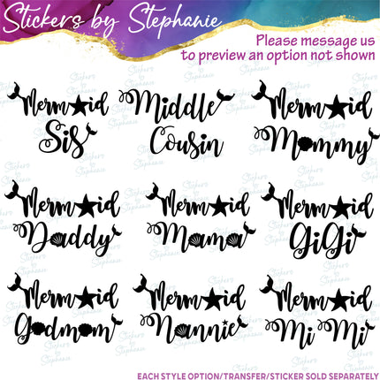 (s05-019) Birthday Girl Mermaid Mom Dad Family Custom Iron-On Transfer
