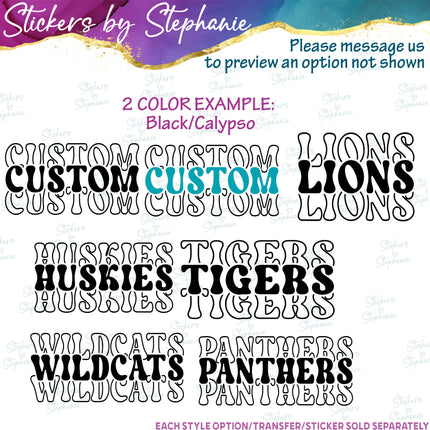 (s05-002) Stacked Team Name 3 Line Custom Text Iron-On Transfer or Sticker