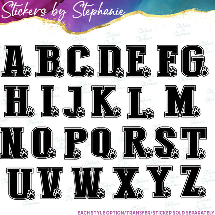 (s05-205) Panther Paw Print Letter Team Name Custom Text Iron-On Transfer or Sticker