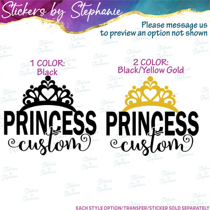 (s05-207) Princess Name Tiara Crown Custom Iron-On Transfer or Sticker
