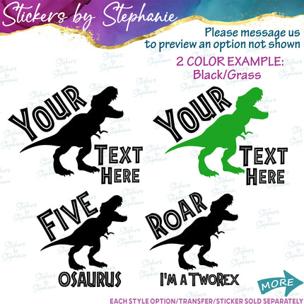 (s05-208) Dinosaur T-Rex Age Birthday Custom Iron-On Transfer or Sticker