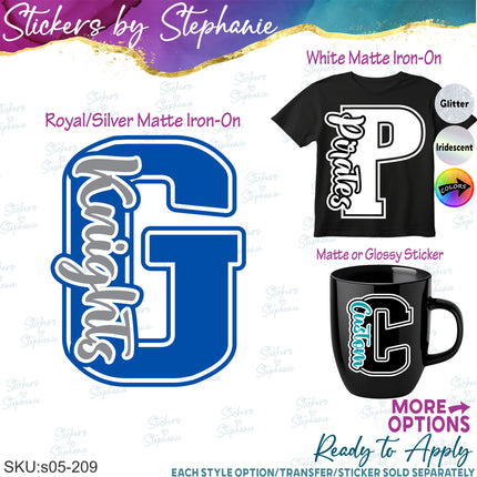 (s05-209) Letter Team Name Custom Text Iron-On Transfer or Sticker
