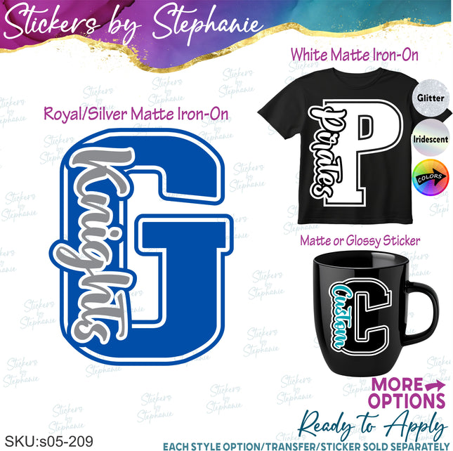 (s05-209) Letter Team Name Custom Text Iron-On Transfer or Sticker