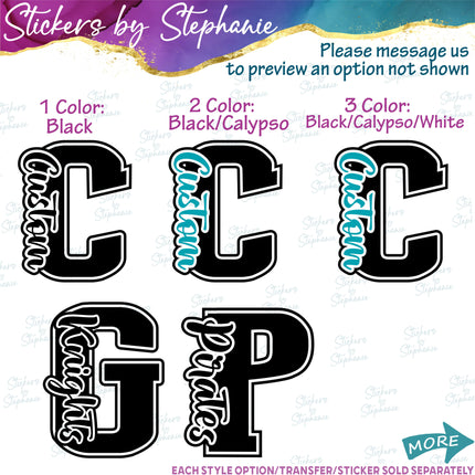 (s05-209) Letter Team Name Custom Text Iron-On Transfer or Sticker