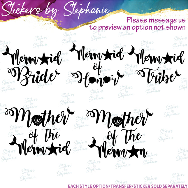 (s05-020) Mermaid Bride Squad Tribe of Honor Custom Iron-On Transfer or Sticker