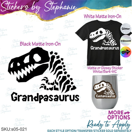 (s05-021) Dinosaur Head Skeleton Family Text Custom Iron-On Transfer or Sticker