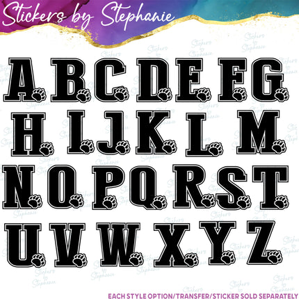 (s05-210) Bear Paw Print Letter Team Name Custom Text Iron-On Transfer or Sticker