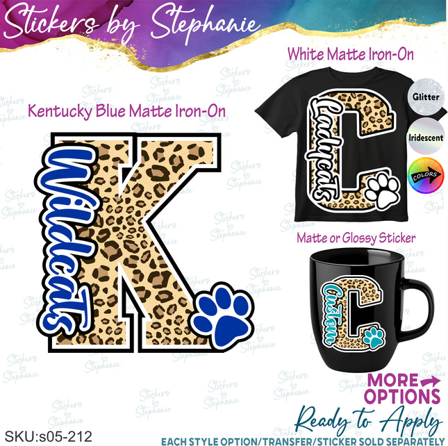 (s05-212) Leopard Print Letter Team Name Custom Text Iron-On Transfer or Sticker