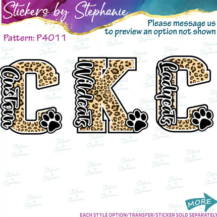(s05-212) Leopard Print Letter Team Name Custom Text Iron-On Transfer or Sticker