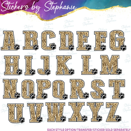 (s05-212) Leopard Print Letter Team Name Custom Text Iron-On Transfer or Sticker