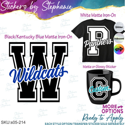 (s05-214) Letter Team Name Custom Text Iron-On Transfer or Sticker
