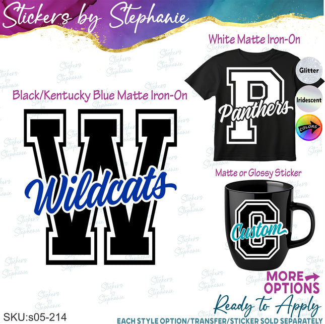 (s05-214) Letter Team Name Custom Text Iron-On Transfer or Sticker