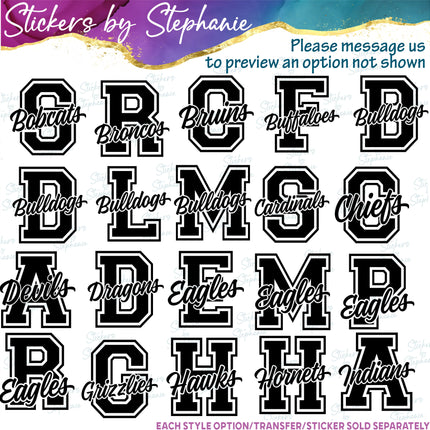 (s05-214) Letter Team Name Custom Text Iron-On Transfer or Sticker
