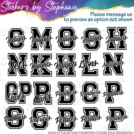 (s05-214) Letter Team Name Custom Text Iron-On Transfer or Sticker