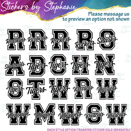 (s05-214) Letter Team Name Custom Text Iron-On Transfer or Sticker