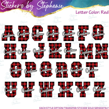 (s05-215-P1001) Buffalo Plaid Letter or Number Team Name Custom Text Iron-On Transfer or Sticker