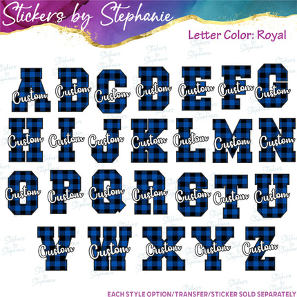 (s05-215-P1001) Buffalo Plaid Letter or Number Team Name Custom Text Iron-On Transfer or Sticker