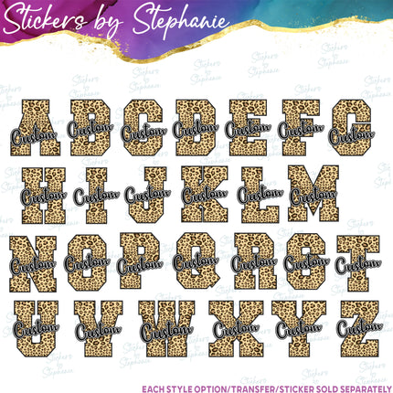 (s05-215-P4011) Leopard Print Letter Team Name Custom Text Iron-On Transfer or Sticker
