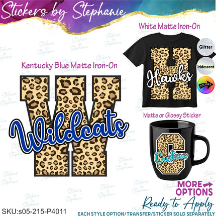 (s05-215-P4011) Leopard Print Letter Team Name Custom Text Iron-On Transfer or Sticker