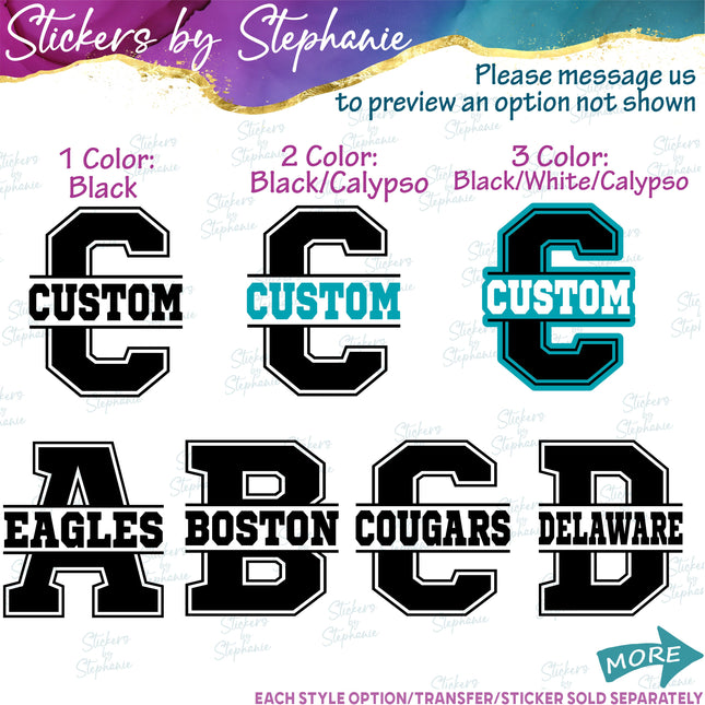 (s05-216) Letter or Number Team Name Custom Text Iron-On Transfer or Sticker