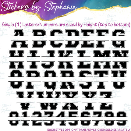 (s05-216) Letter or Number Team Name Custom Text Iron-On Transfer or Sticker