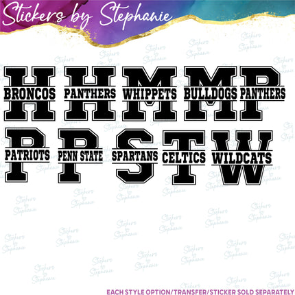 (s05-216) Letter or Number Team Name Custom Text Iron-On Transfer or Sticker