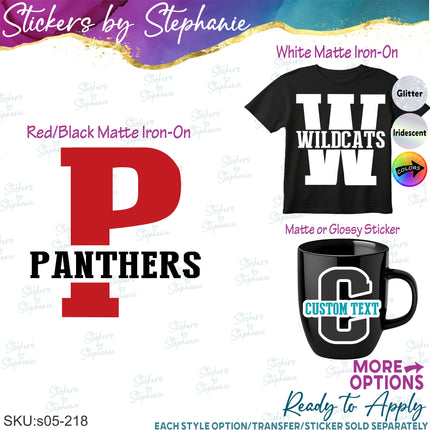 (s05-218) Letter or Number Team Name Custom Text Iron-On Transfer or Sticker