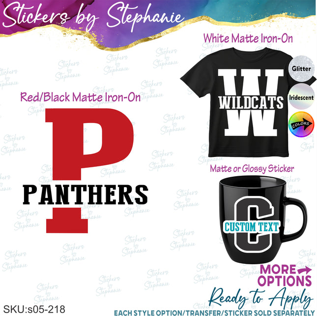 (s05-218) Letter or Number Team Name Custom Text Iron-On Transfer or Sticker